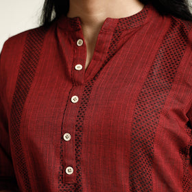 Maroon Jacquard Cotton Long Kurta