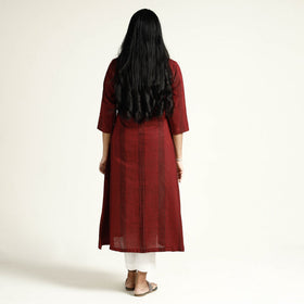 Maroon Jacquard Cotton Long Kurta