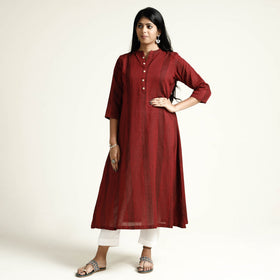 Maroon Jacquard Cotton Long Kurta