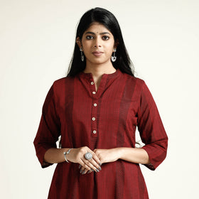 Maroon Jacquard Cotton Long Kurta