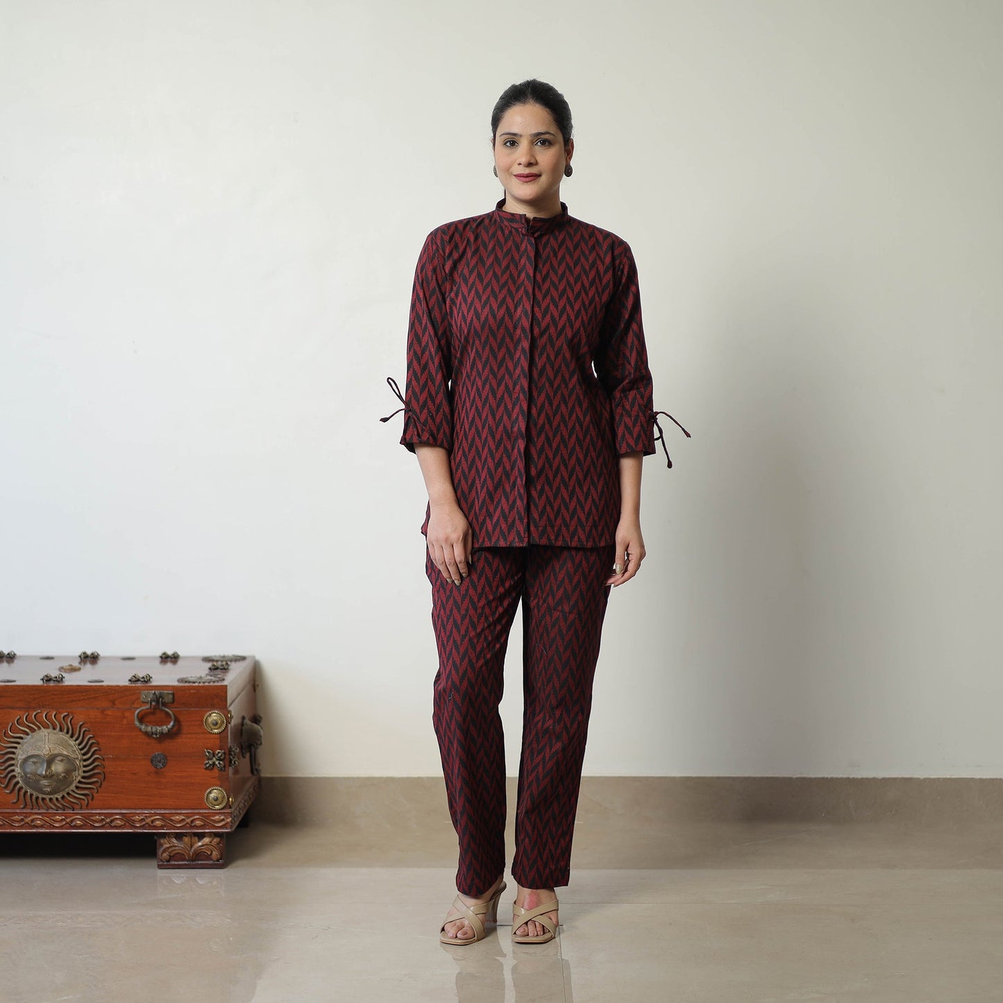 Buy Maroon Jacquard Cotton Co-Ord Set Online at iTokri.com