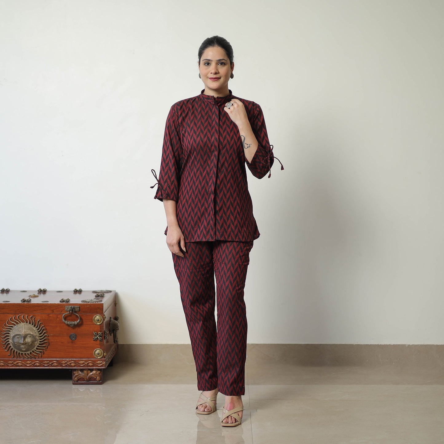 Buy Maroon Jacquard Cotton Co-Ord Set Online at iTokri.com