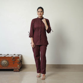 Buy Maroon Jacquard Cotton Co-Ord Set Online at iTokri.com