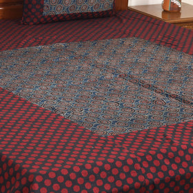 Maroon Jacquard with Ajrakh Modal Silk Patch Cotton Bedsheet Set