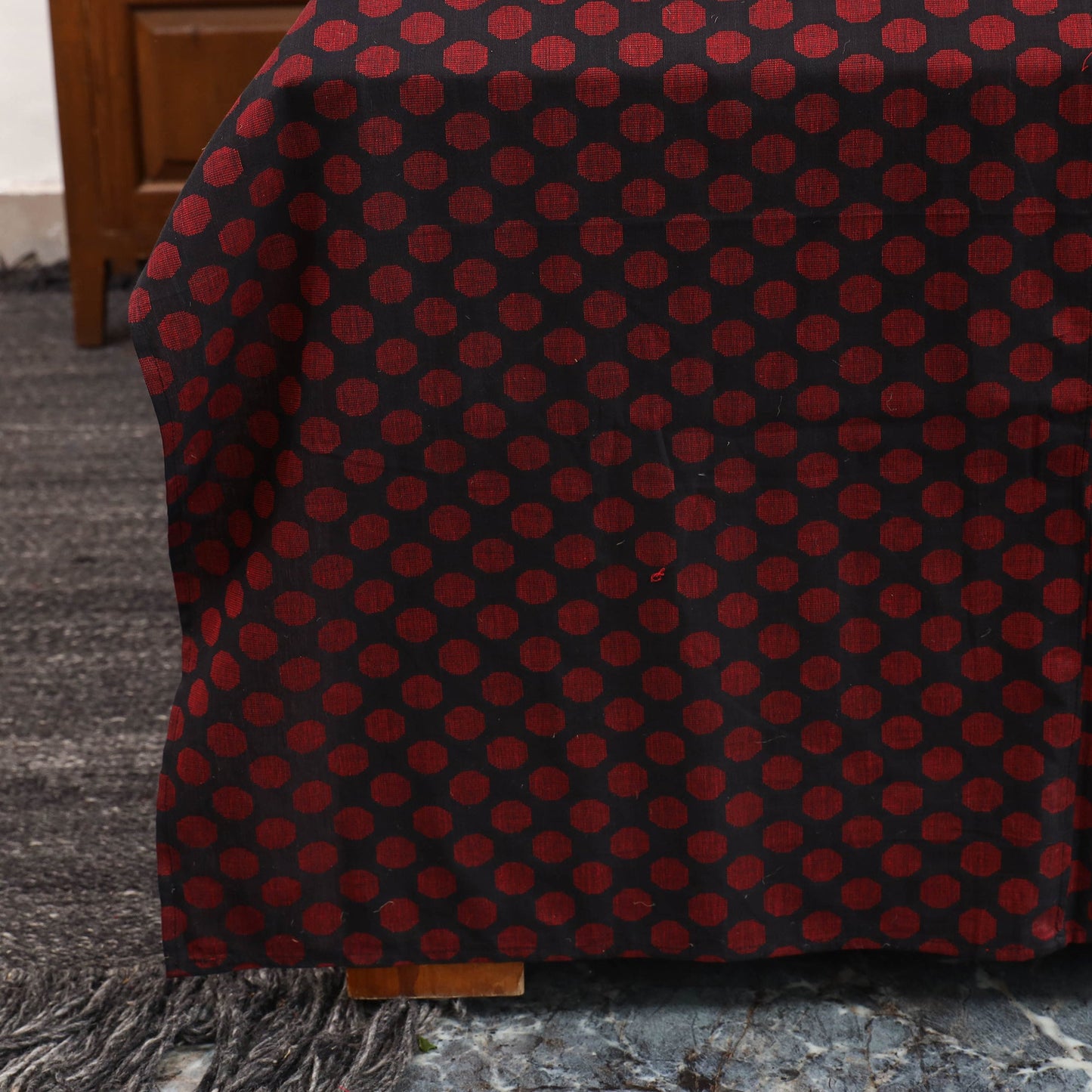 Maroon Jacquard with Ajrakh Modal Silk Patch Cotton Bedsheet Set