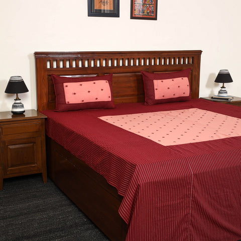 Maroon - jacquard patchwork cotton double bed cover