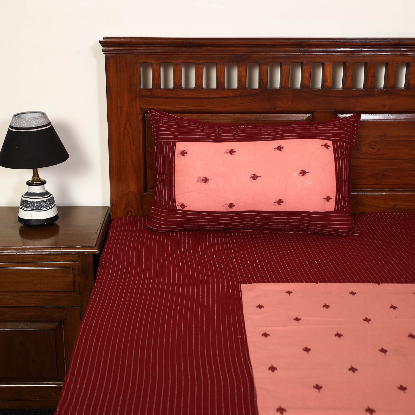 Maroon - jacquard patchwork cotton double bed cover