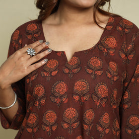 Maroon - jahota printed cotton straight kurta - handcrafted