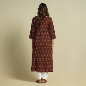 Maroon - jahota printed cotton straight kurta - handcrafted