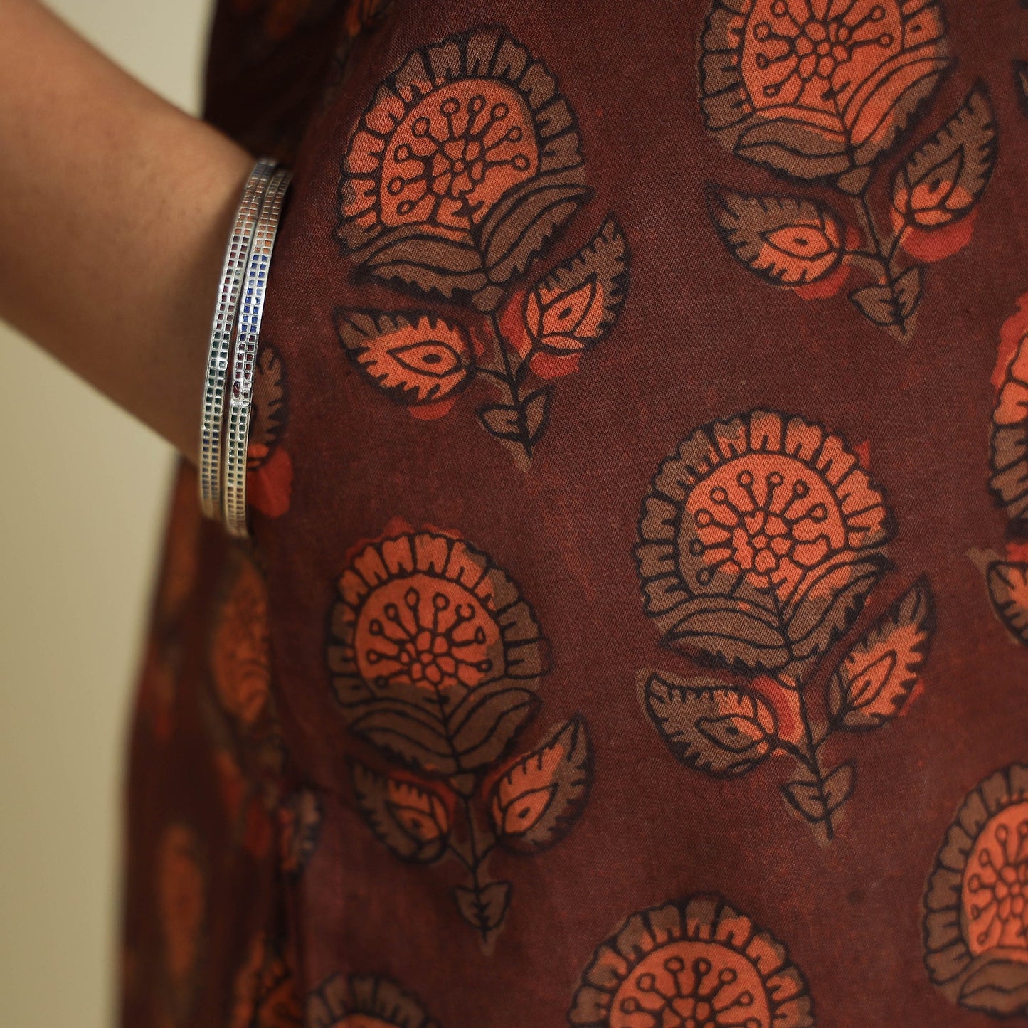 Maroon - jahota printed cotton straight kurta - handcrafted