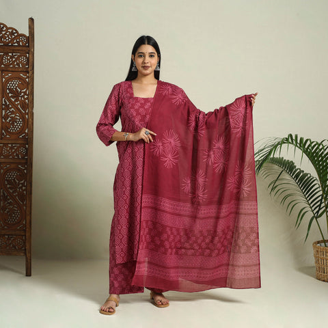  Maroon Jaipur Print Cotton Kurta Set