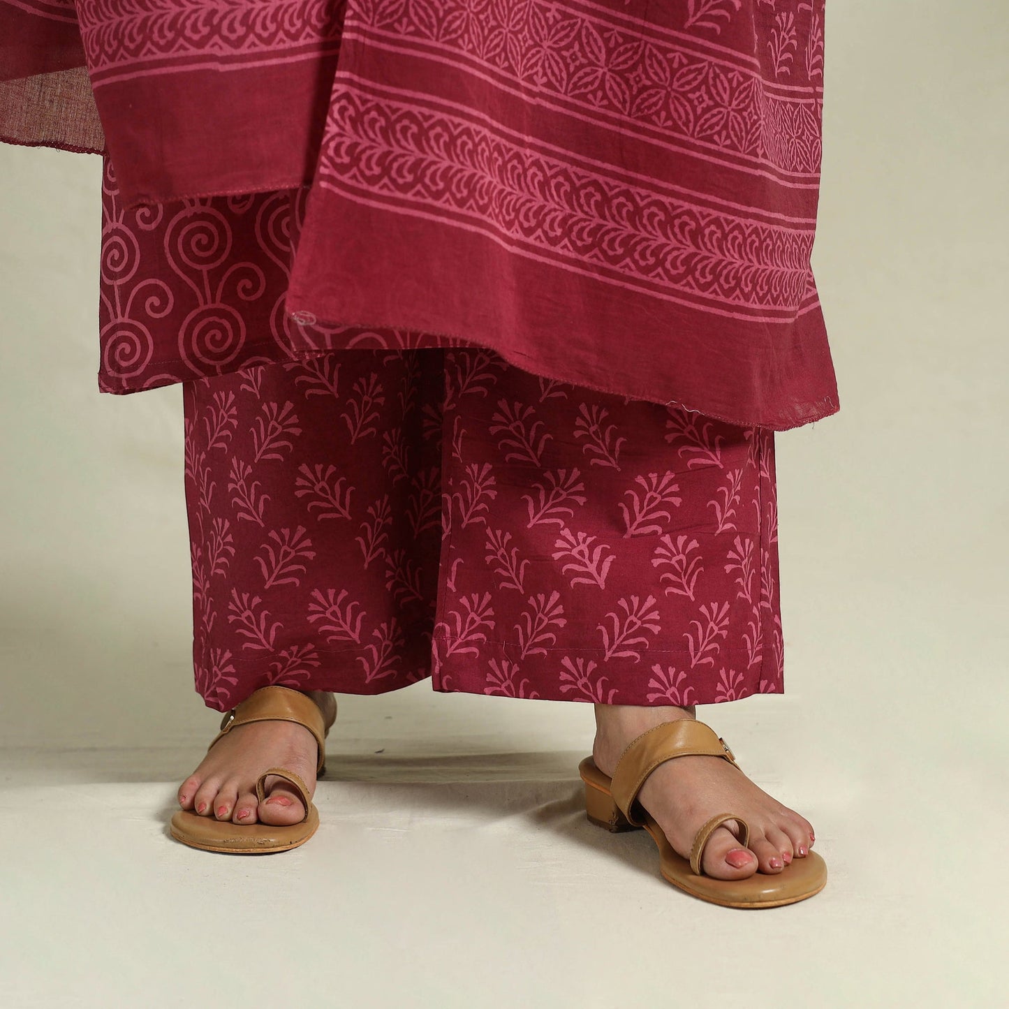  Maroon Jaipur Print Cotton Kurta Set