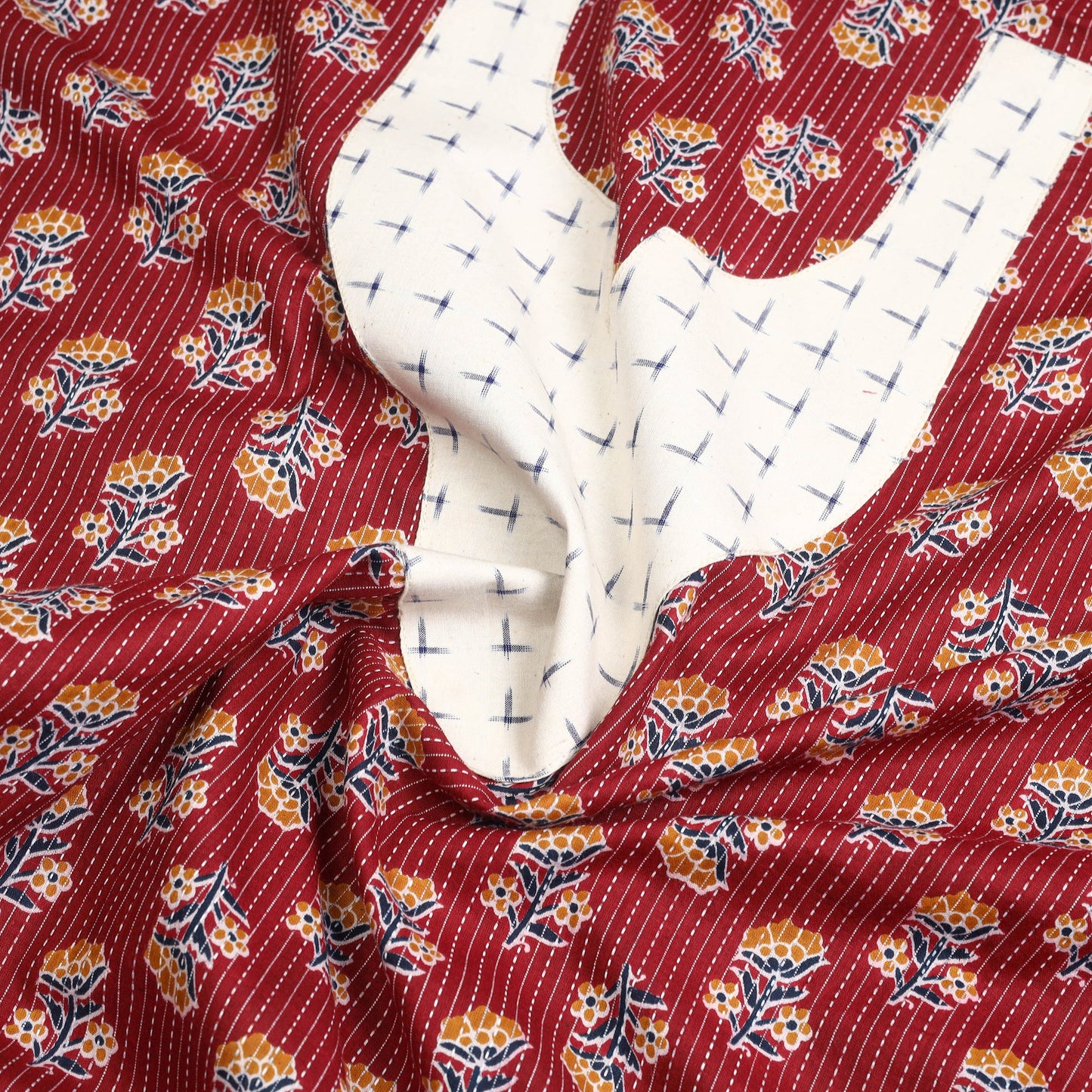 Buy Maroon Jaipur Print Patchwork Cotton Kurta Material