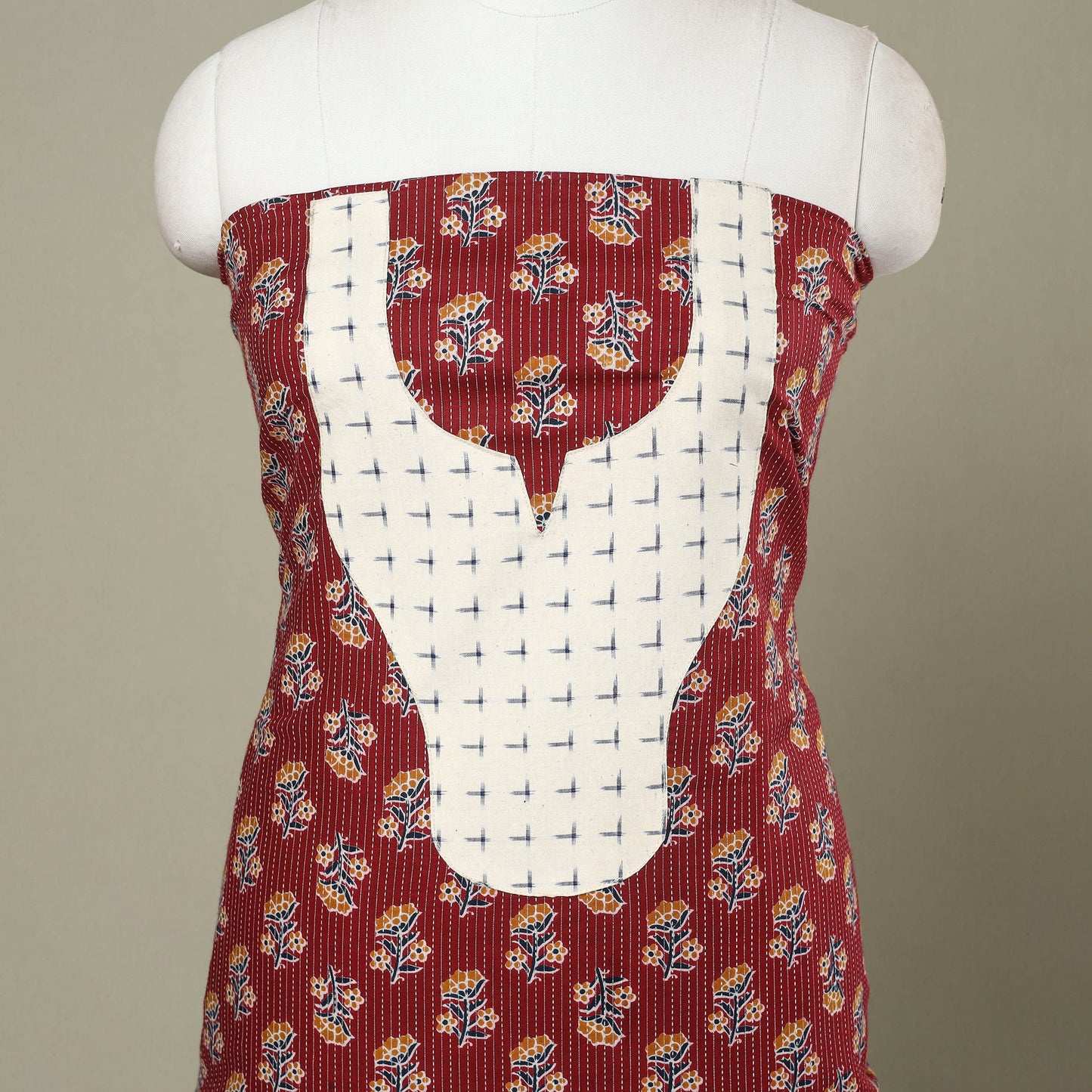 Buy Maroon Jaipur Print Patchwork Cotton Kurta Material