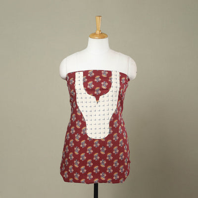 Buy Maroon Jaipur Print Patchwork Cotton Kurta Material