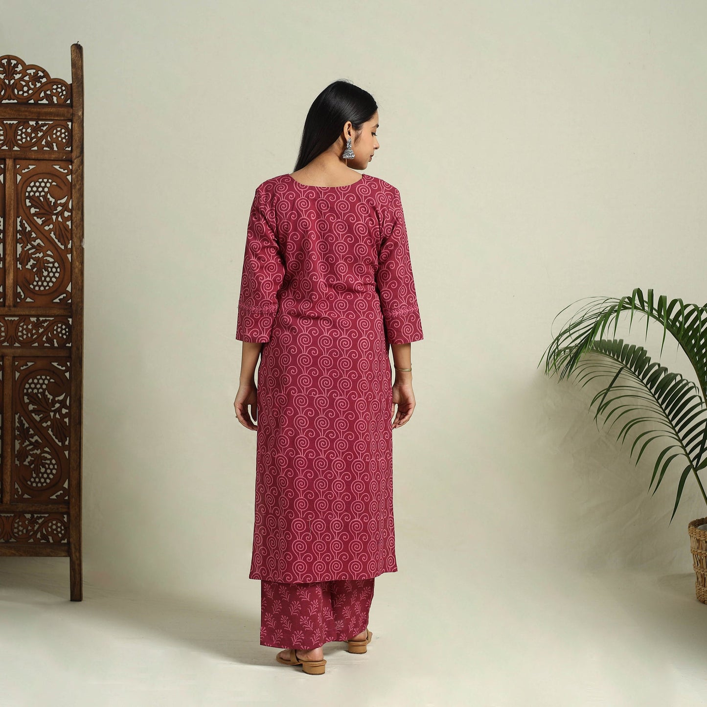  Maroon Jaipur Print Cotton Kurta Set