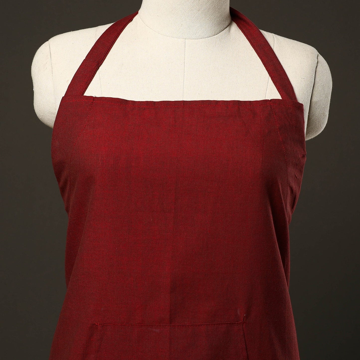 Maroon - jhiri handloom cotton apron with pocket 13