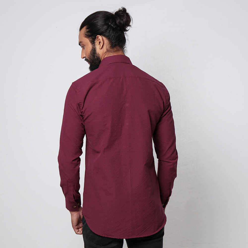 Maroon jhiri handloom cotton men full sleeve shirt