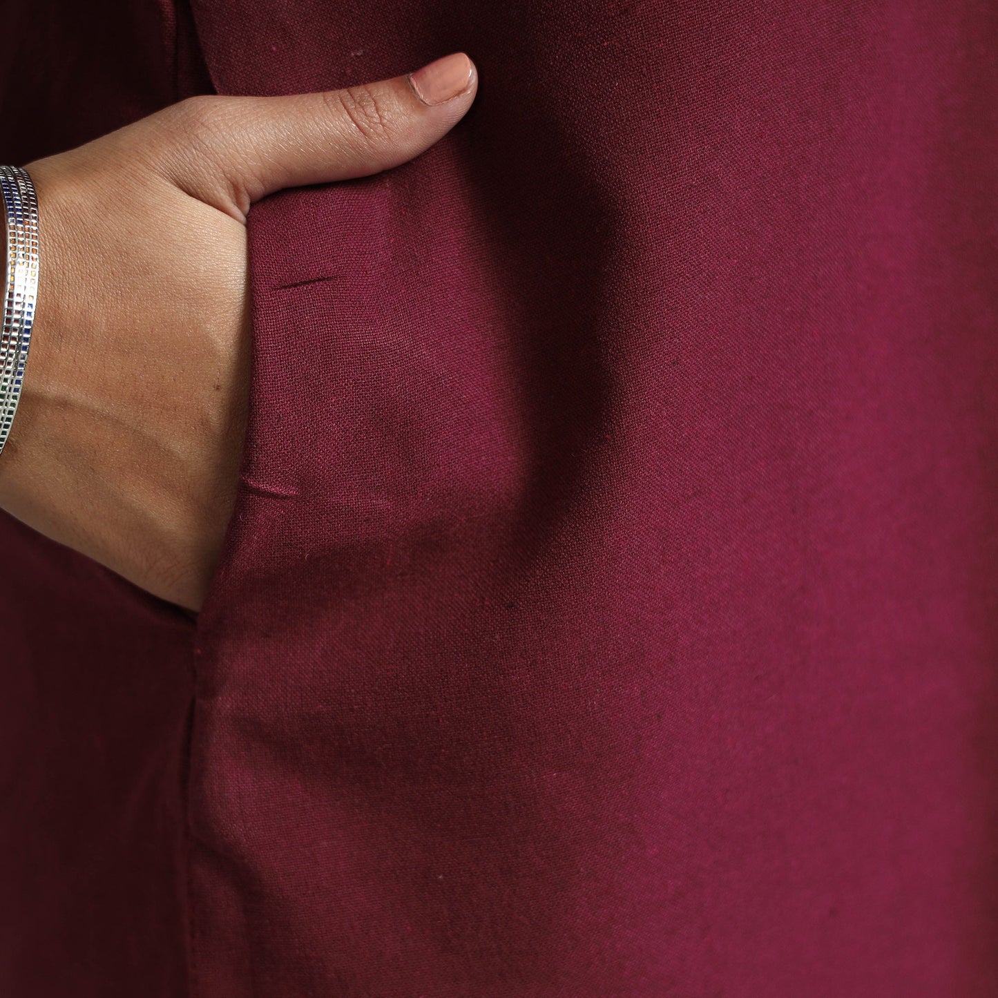 Maroon jhiri handloom cotton pintuck long kurta