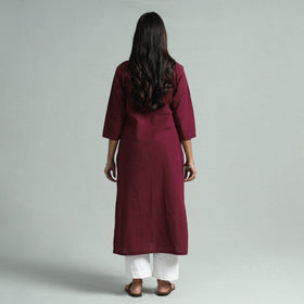 Maroon jhiri handloom cotton pintuck long kurta
