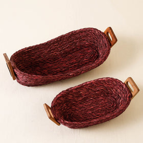  Maroon Kadam Haat Handmade Sabai Grass Bread Basket (Red - Set of 2) 