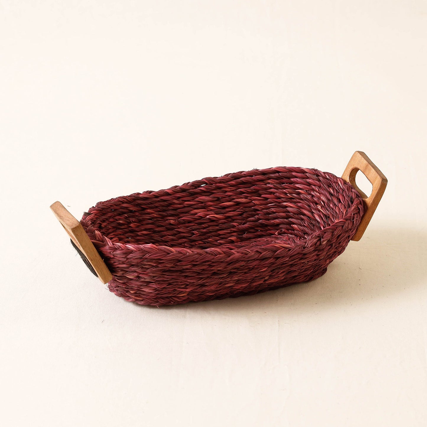 Maroon Kadam Haat Handmade Sabai Grass Bread Basket (Red - Set of 2) 