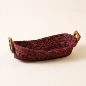  Maroon Kadam Haat Handmade Sabai Grass Bread Basket (Red - Set of 2) 