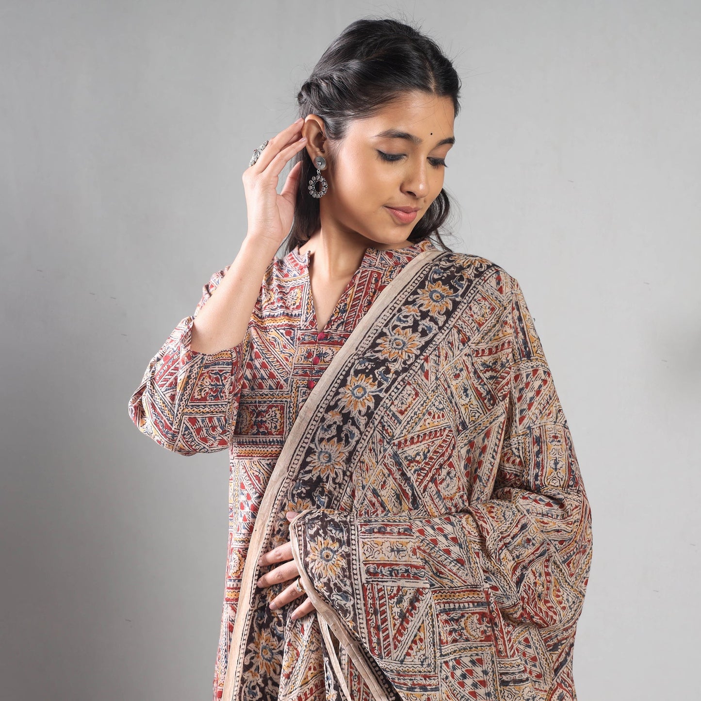 Maroon - kalamkari printing cotton kurta with palazzo &