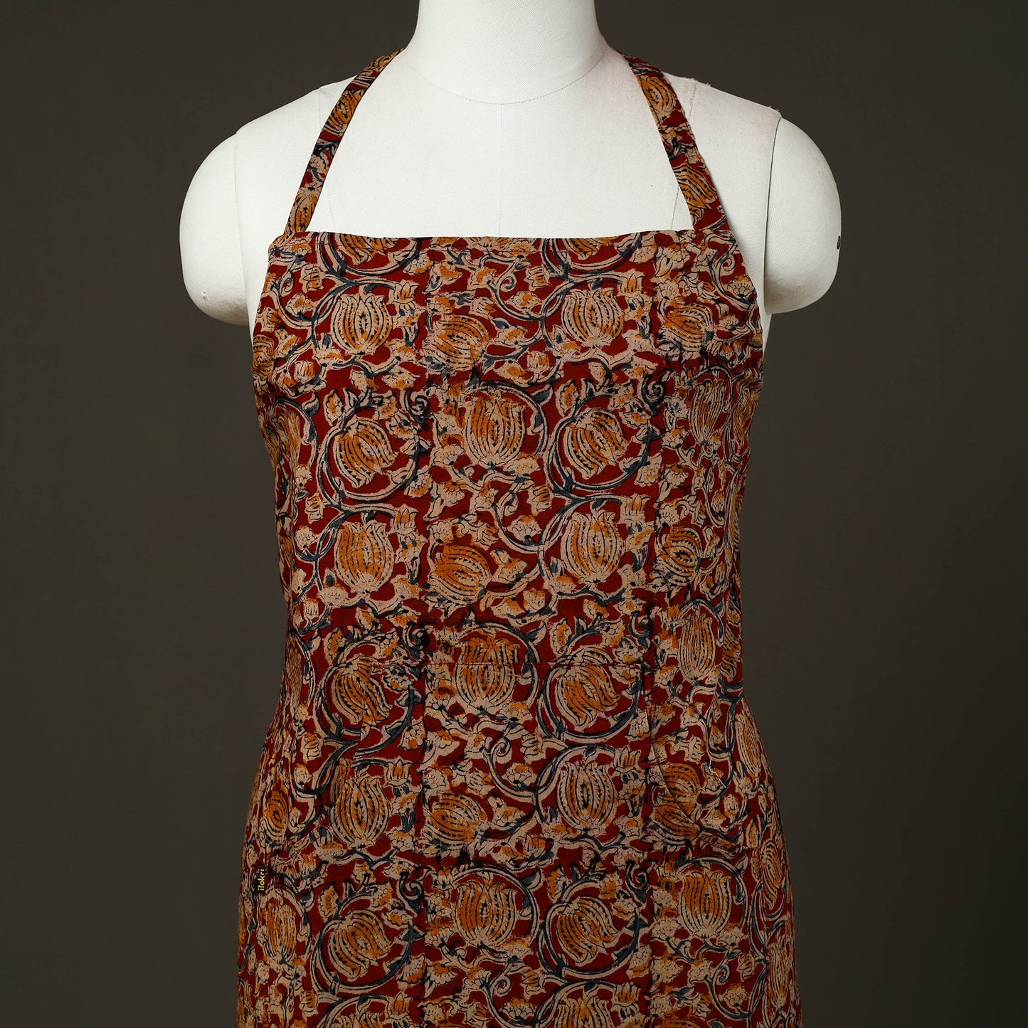 Maroon - kalamkari cotton apron with pocket 48 - handcrafted