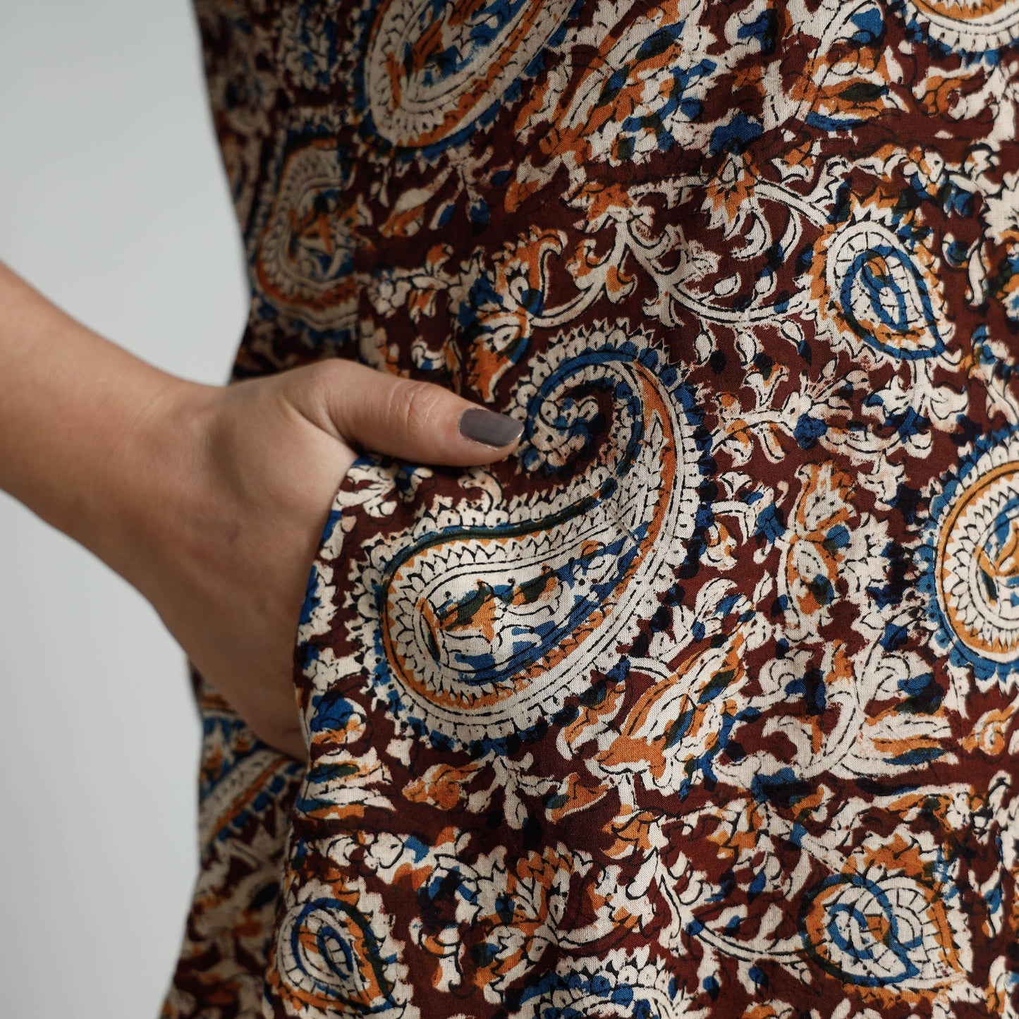 Buy Kalamkari Hand Block Printed Cotton Long Kurta For Women