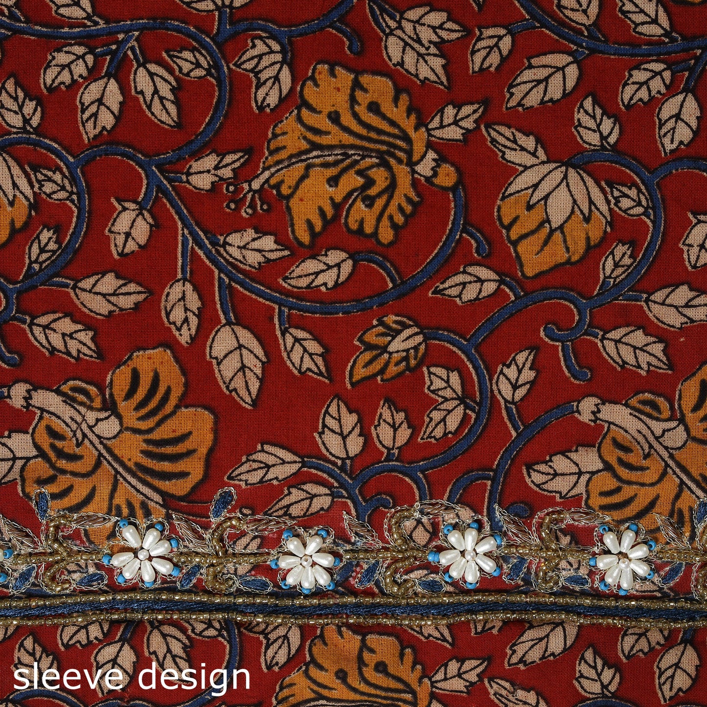 Maroon - kalamkari hand embroidery cotton blouse piece 22