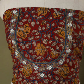 Maroon - kalamkari hand embroidery cotton blouse piece 22