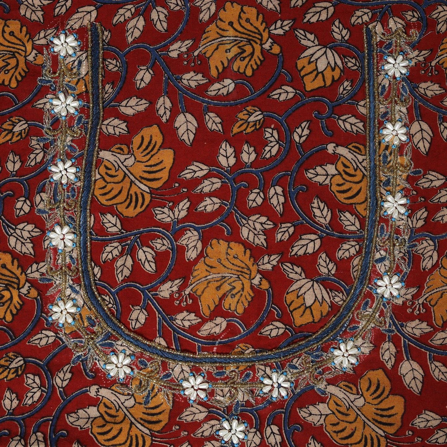 Maroon - kalamkari hand embroidery cotton blouse piece 22