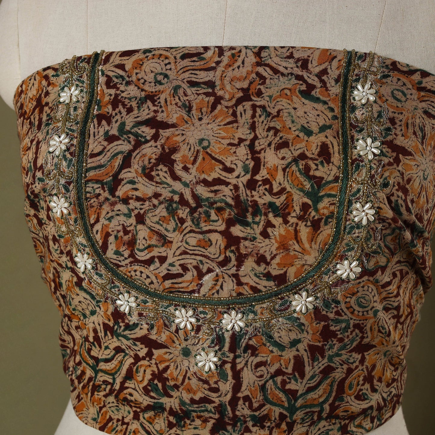 Kalamkari Print Hand Embroidery Cotton Blouse Piece 
