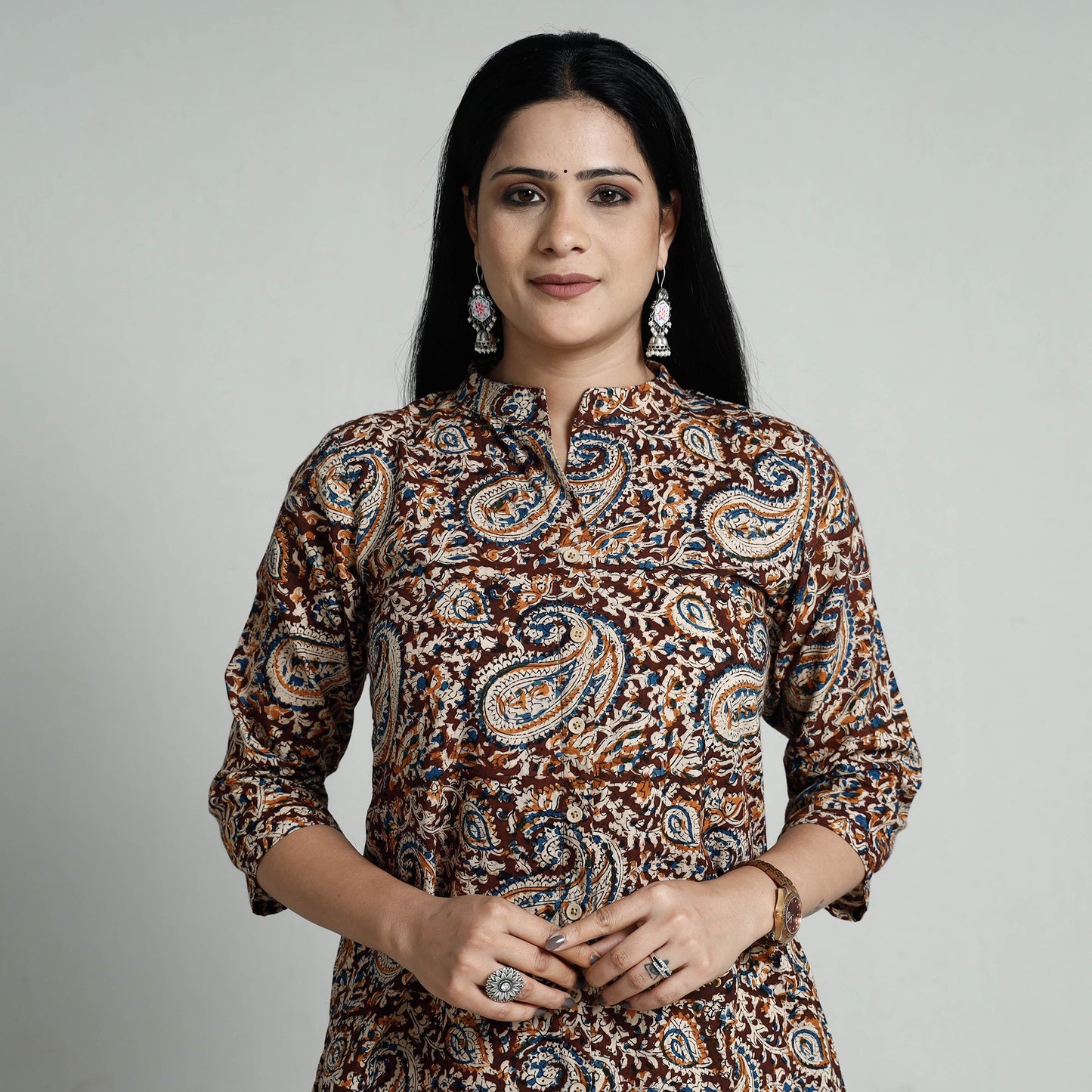 Buy Kalamkari Hand Block Printed Cotton Long Kurta For Women