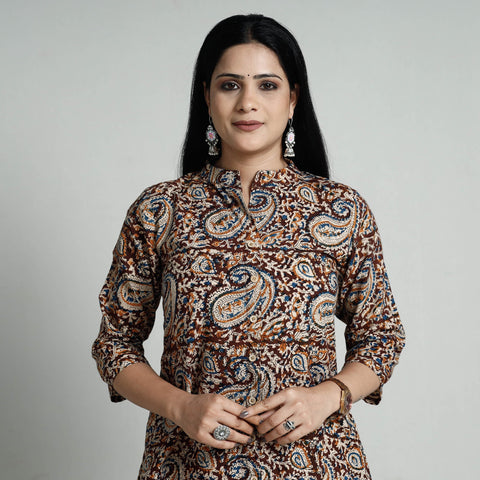 Buy Kalamkari Hand Block Printed Cotton Long Kurta For Women