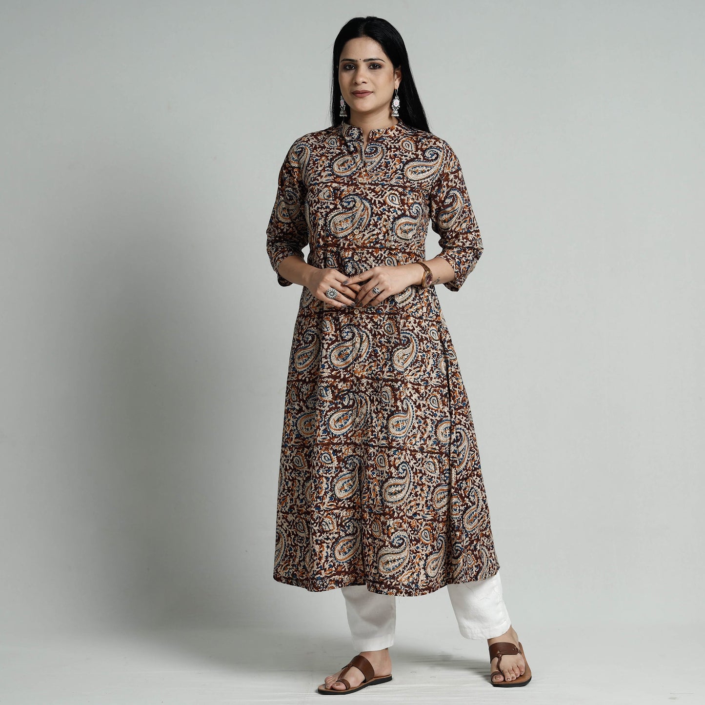 Buy Kalamkari Hand Block Printed Cotton Long Kurta For Women