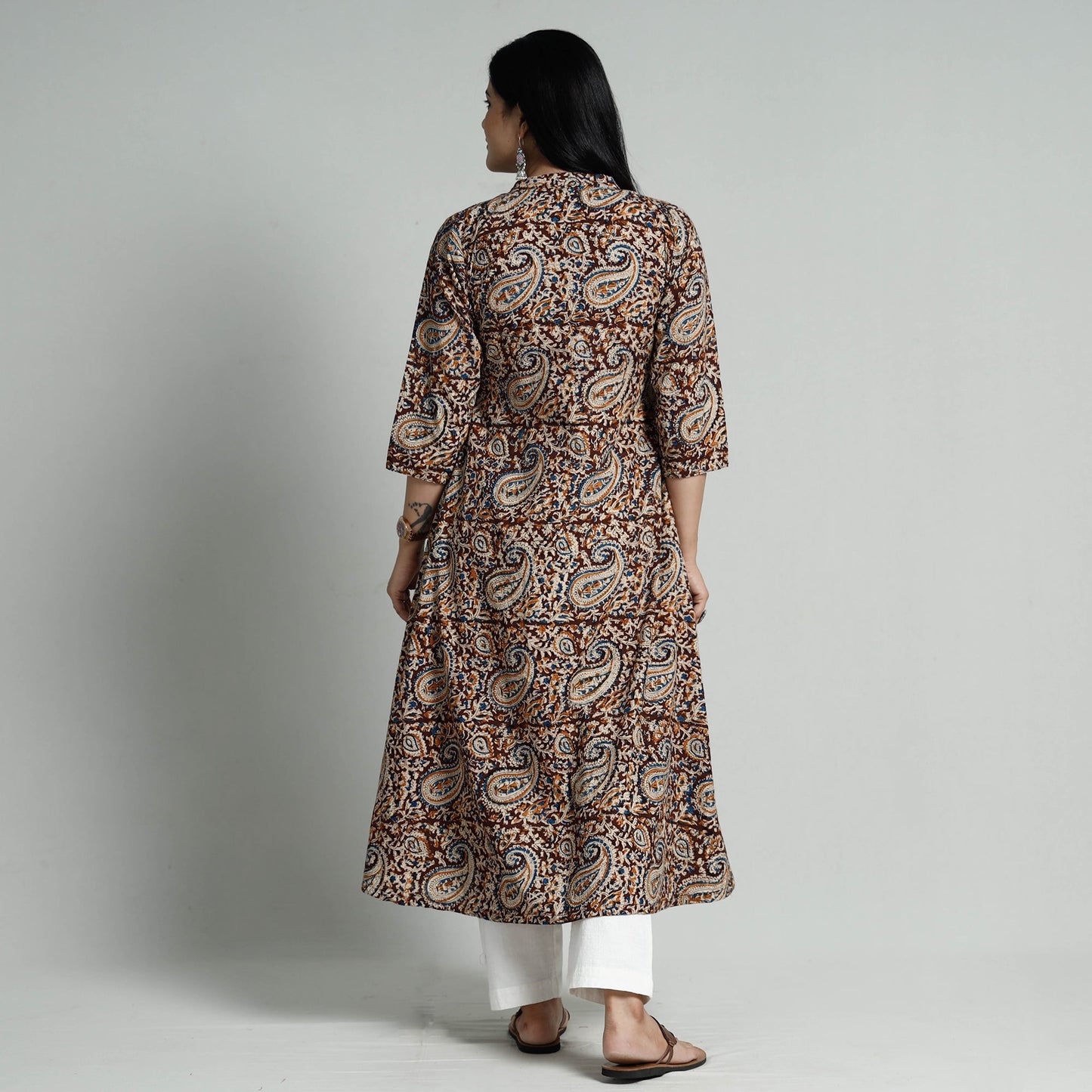 Buy Kalamkari Hand Block Printed Cotton Long Kurta For Women