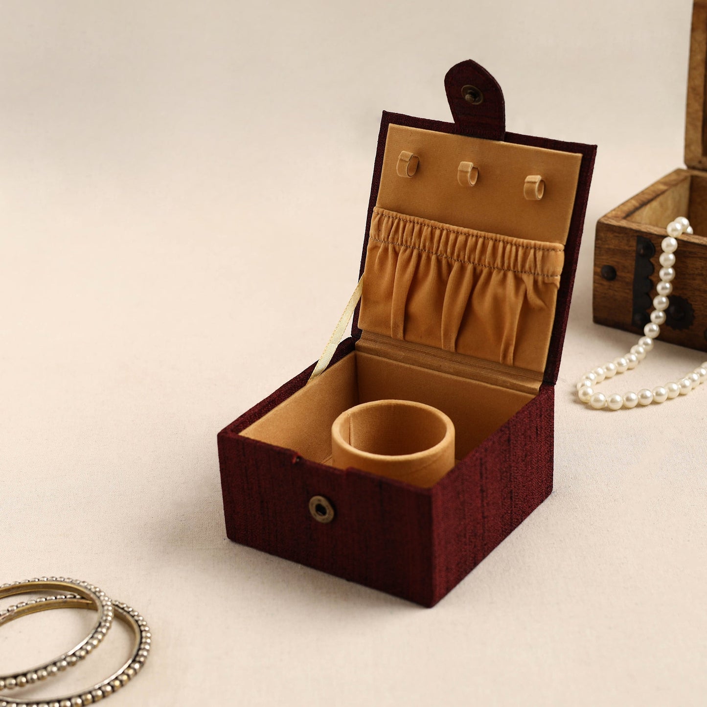 Maroon Kalamkari Handpainted Ghicha Silk Bangle Box (Small)