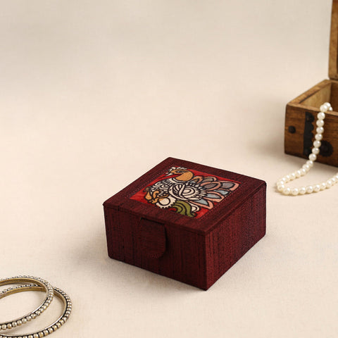 Maroon Kalamkari Handpainted Ghicha Silk Bangle Box (Small)