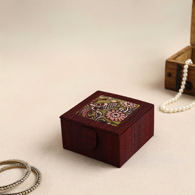 Maroon Kalamkari Handpainted Ghicha Silk Bangle Box (Small)