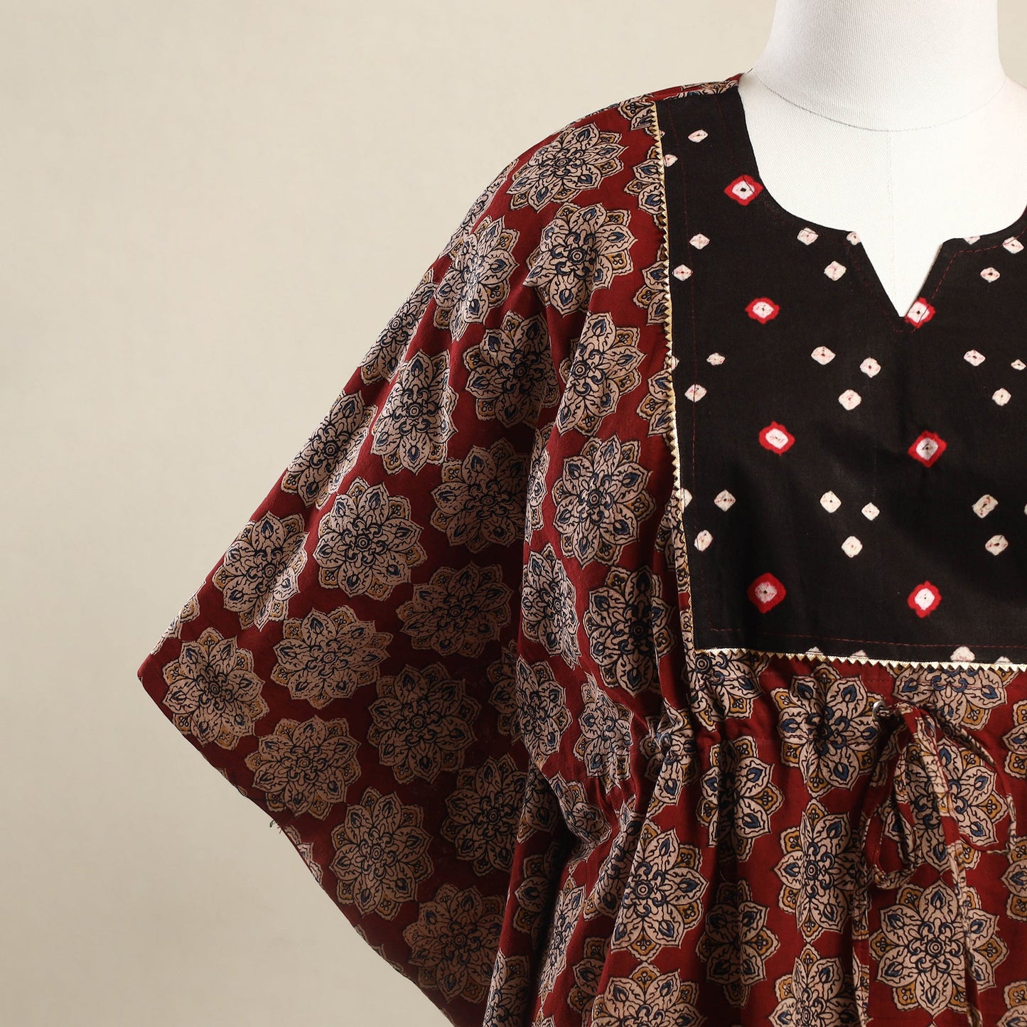 Buy Maroon Kalamkari Mosaic Fusion Cotton Kaftan
