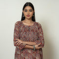 Kalamkari Block Print Mul Cotton Pintuck A-Line Kurta For Women