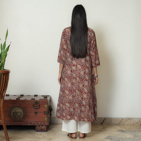 Kalamkari Block Print Mul Cotton Pintuck A-Line Kurta For Women