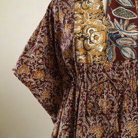 Buy Maroon Kalamkari Block Print Patchwork Cotton Kaftan