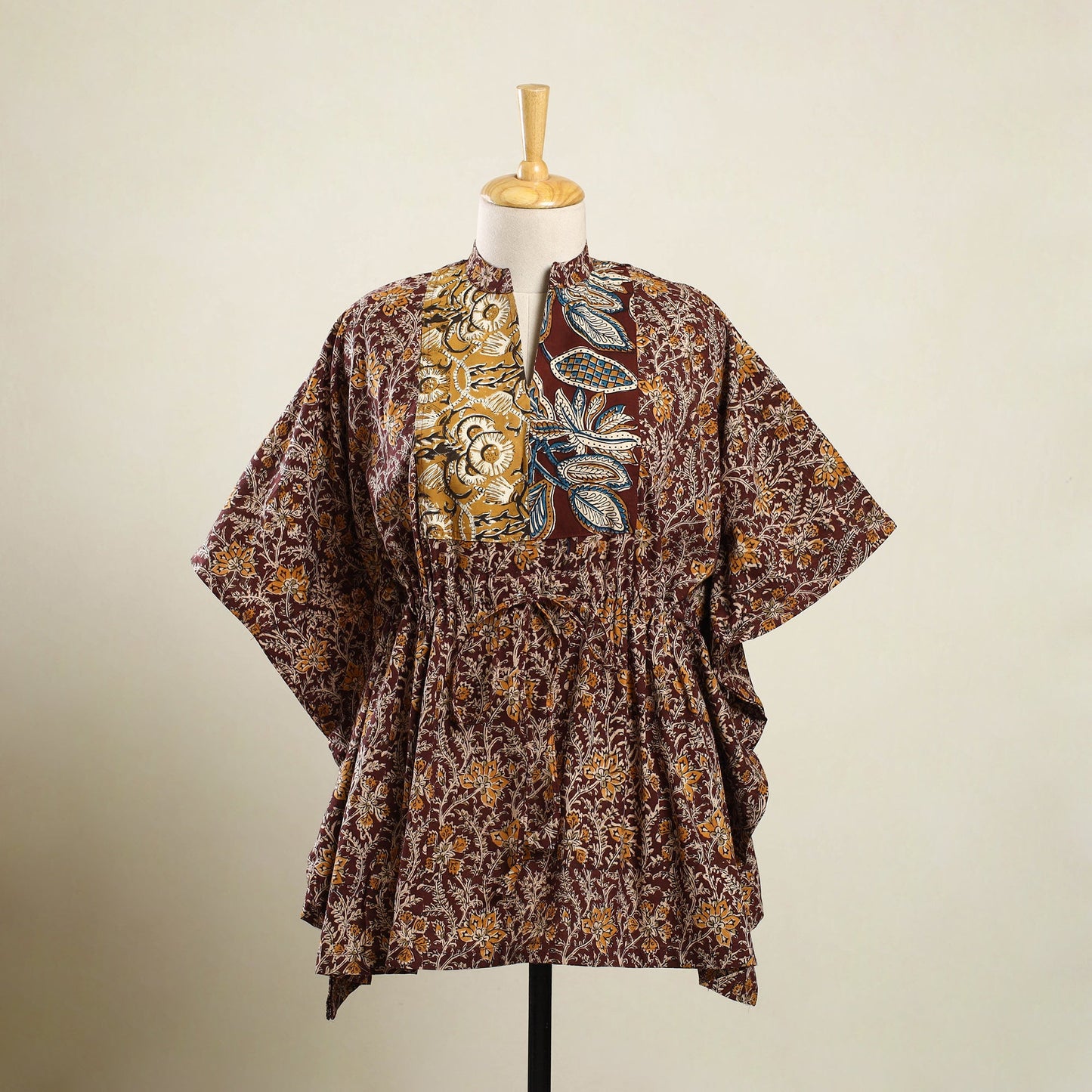 Buy Maroon Kalamkari Block Print Patchwork Cotton Kaftan
