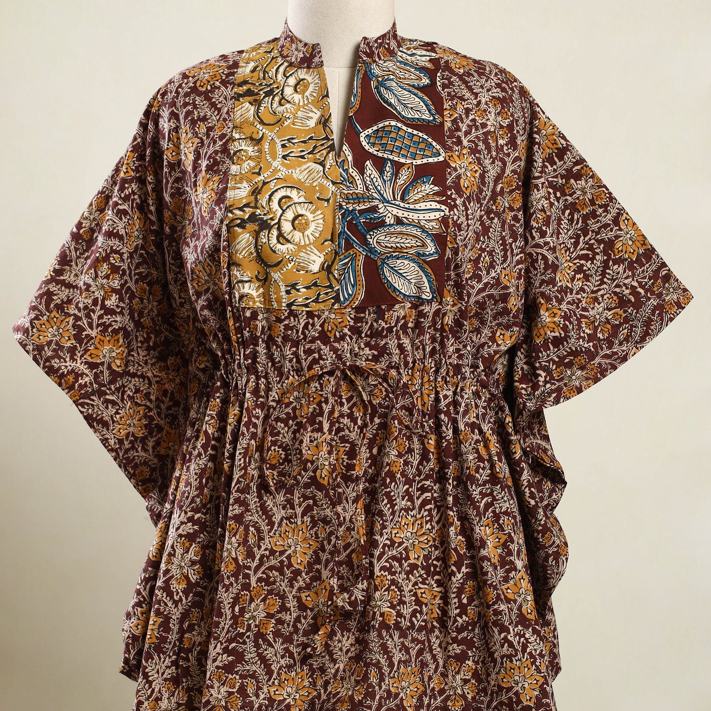 Buy Maroon Kalamkari Block Print Patchwork Cotton Kaftan