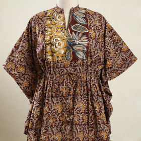 Buy Maroon Kalamkari Block Print Patchwork Cotton Kaftan