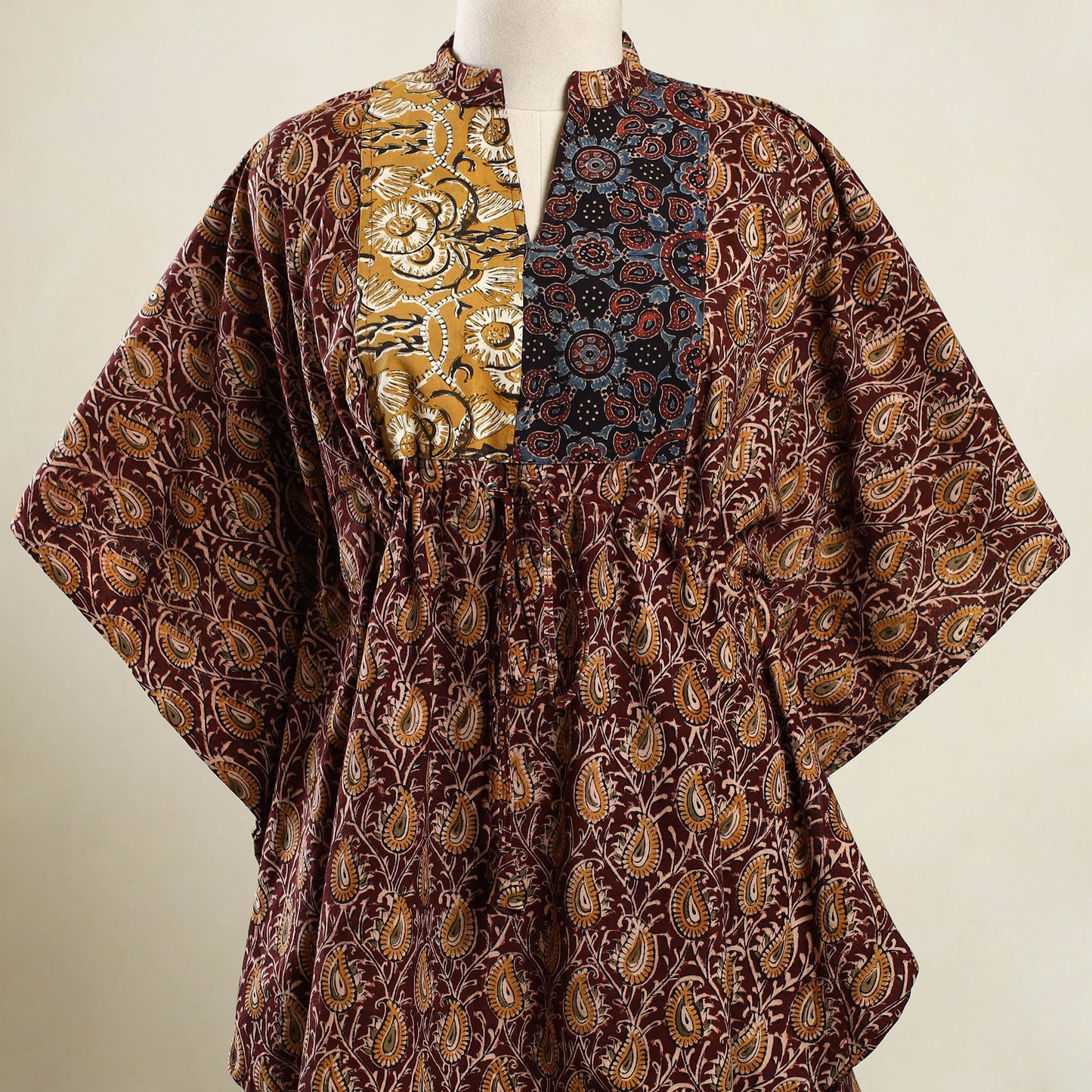 Buy Maroon Kalamkari Block Print Patchwork Cotton Kaftan