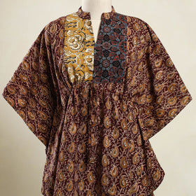 Buy Maroon Kalamkari Block Print Patchwork Cotton Kaftan